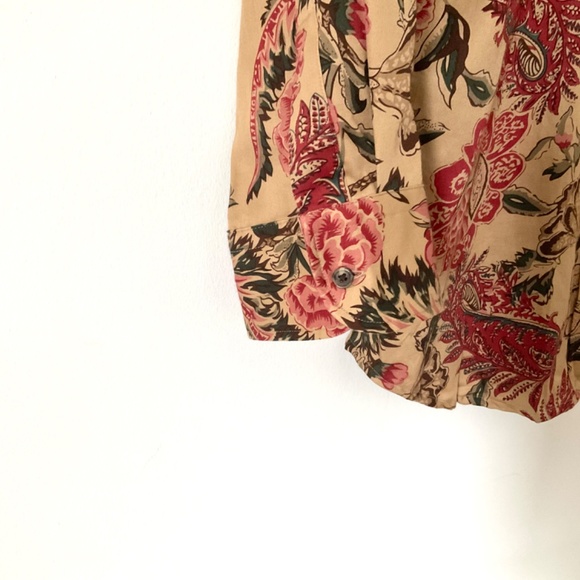 80’s 90’s Cotton Floral Paisley Blouse CHAPS Taupe Red Green Pink Beige Medium M - Picture 6 of 8